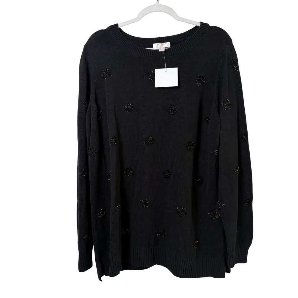 Jingle‎ Belles by Kim Gravel Sweater Size XL Black Tinsel Pom Pom A670900 NWT
